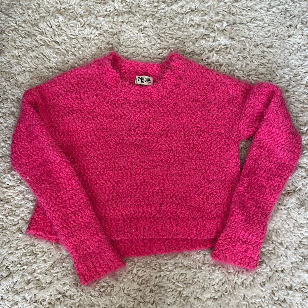 Show Me Your Mumu Varsity Pink Knubby Knit Sweater